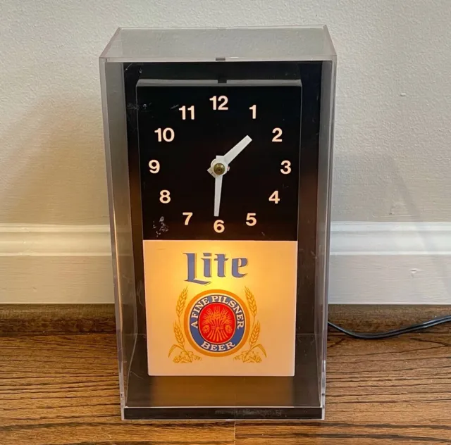 Vintage 80s Miller Lite Lighted Cube Electric Clock A Fine Pilsner Beer RARE VGC