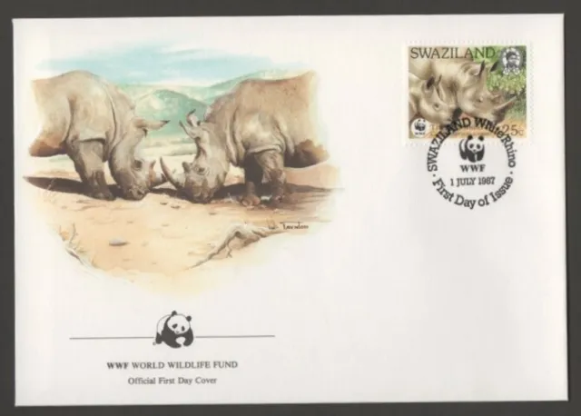 Suazilandia 1987 Cuatro Primeras Cubiertas De Día Rinoceronte Blanco Fondo Mundial De Vida Silvestre