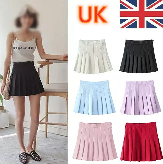 Women Short High Waist Pleated Skater Tennis School Skirt with Inner Shorts