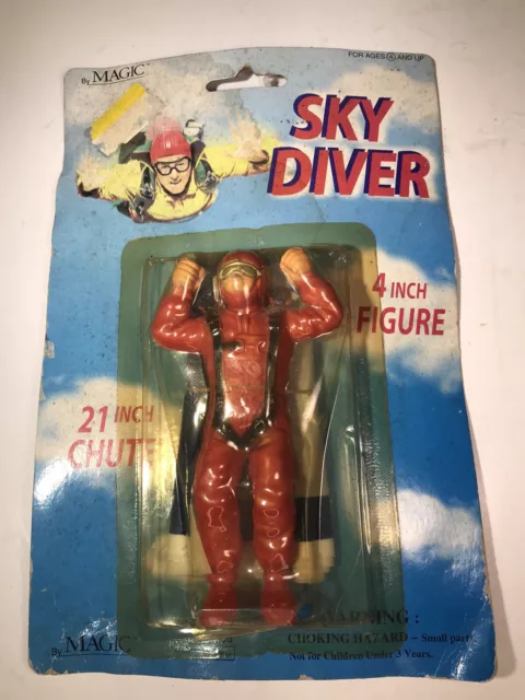 VTG Sky Diver Toy 2306 4" Figure w/ 21" Parachute by Magic Sealed NOS