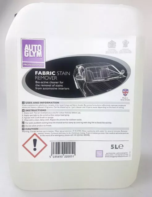 12x Autoglym Trade Fabric Stain Remover 5 Litre 5L Free Postage Interior Cleaner