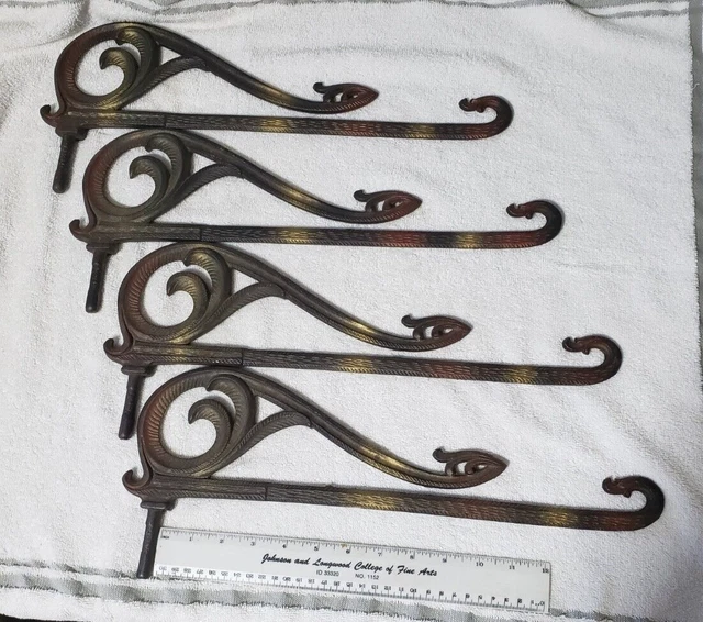 4 Vintage Curtain Drape holder Rods Cast Iron Swing Arm Extending Wall Mount