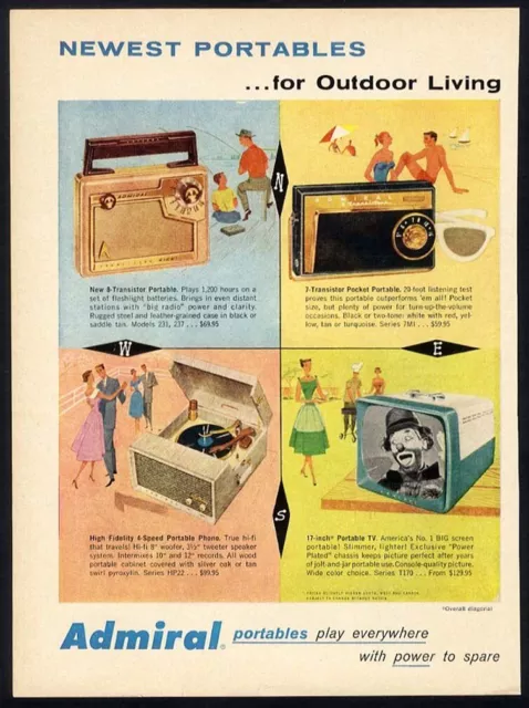 ADMIRAL PORTABLE RADIO Ad 1957 Phonograph and Television for Outdoor ...