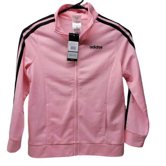 ADIDAS Girls 14 Pink Track Jacket Black Stripes NWT $45