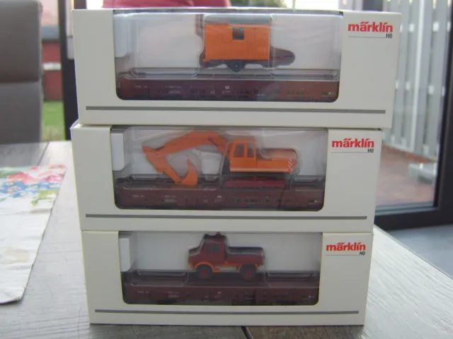 Märklin Ho Baustellenrungenwagen 3 -Set 00753-08 ,00753-19, 00753-14. Neu, OVP