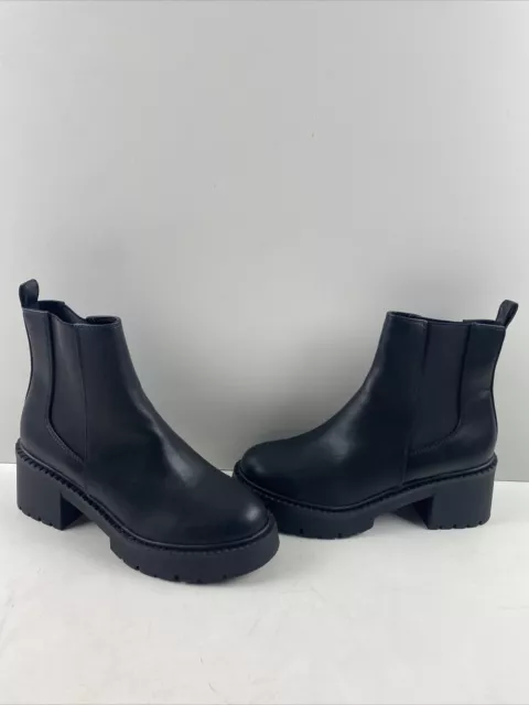 NWOB Madden Girl TRUST Black Faux Leather Pull On Chelsea Platform Boot Women 9M