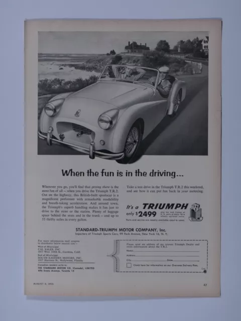 1955 Triumph TR 2 Vintage WhenThe Fun Is In The Driving Original Print Ad 2