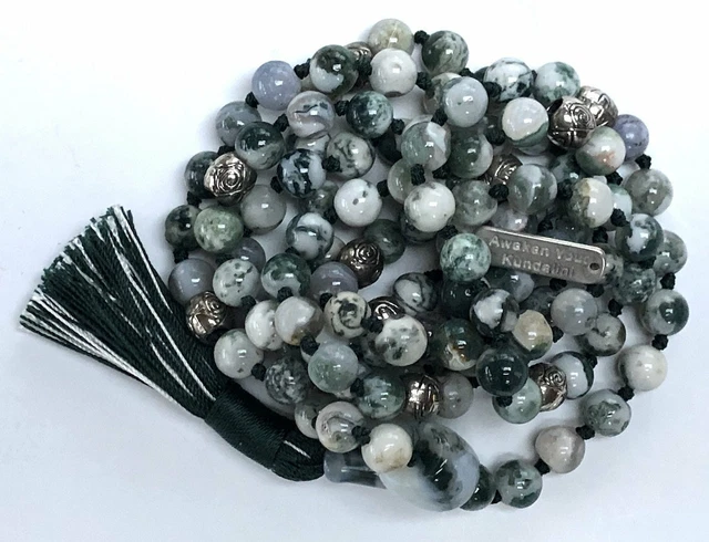 AAA Grade Genuine Green Tree Agate Beads Mala Healing Yoga Necklace Heart Chakra