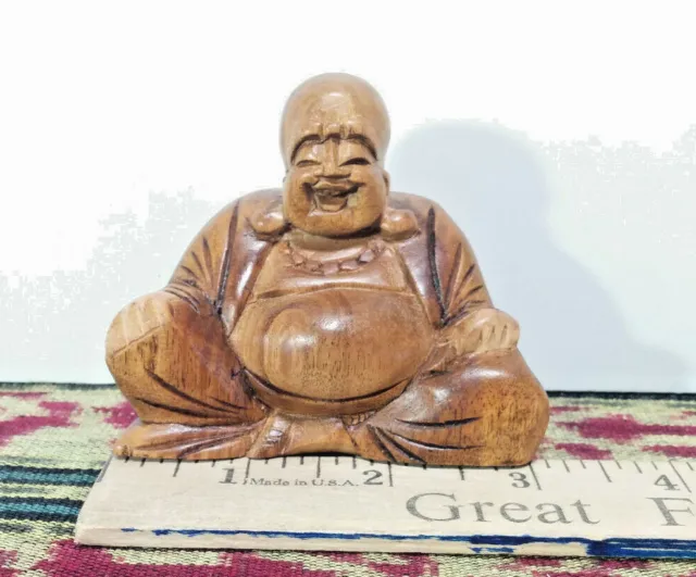 1 Small Sitting Buddha Statue, Hard Wood Hand Carved, Art Sculpture Made in Bali
