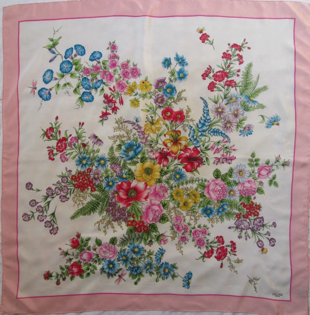 Foulard En Soie Vintage GUERLAIN - Dimensions 86x88 Cm - Fond Ivoire - Occasion