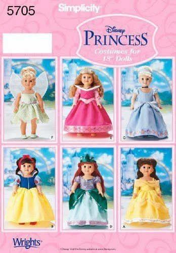 Simplicity Sewing Pattern 5705 18' Doll Clothes Disney Princess Dress One Size