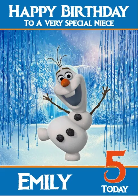 Personalised Birthday Card Frozen Olaf any name/age/relation