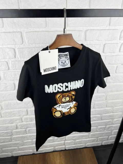 Moschino Couture T-shirts  Black Short Sleeve Embroidered Teddy Bear Toy. Size S