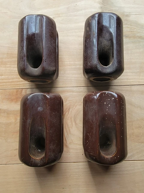 4 Vintage  Porcelain Ceramic Brown Guy Wire Insulators Fluted