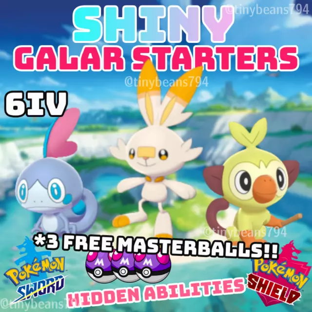 Shiny Grookey/Scorbunny/Sobble Starters Pack HA 6IV - Pokemon