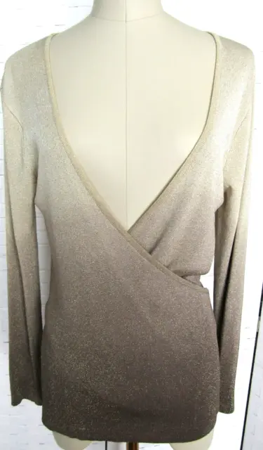 M&S Long Sleeve Gold Shimmer Mix Ombre Thin Knit Wrap Cardigan  Jumper - 16