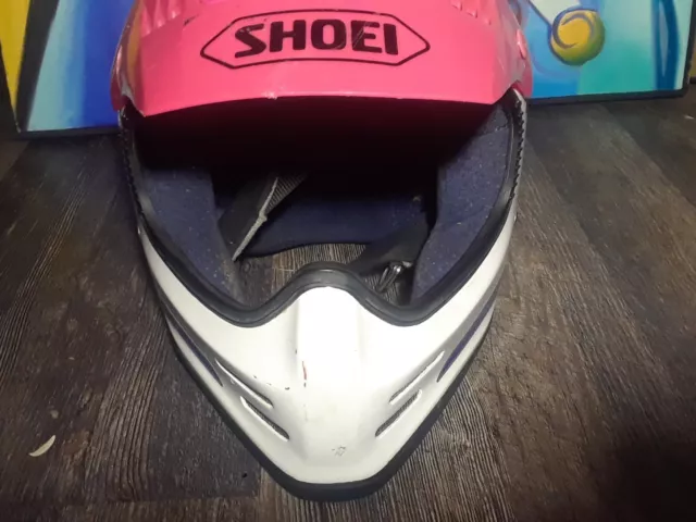 Shoei FX-1 Motorcycle Helmet Vtg M White Pink Blue A9