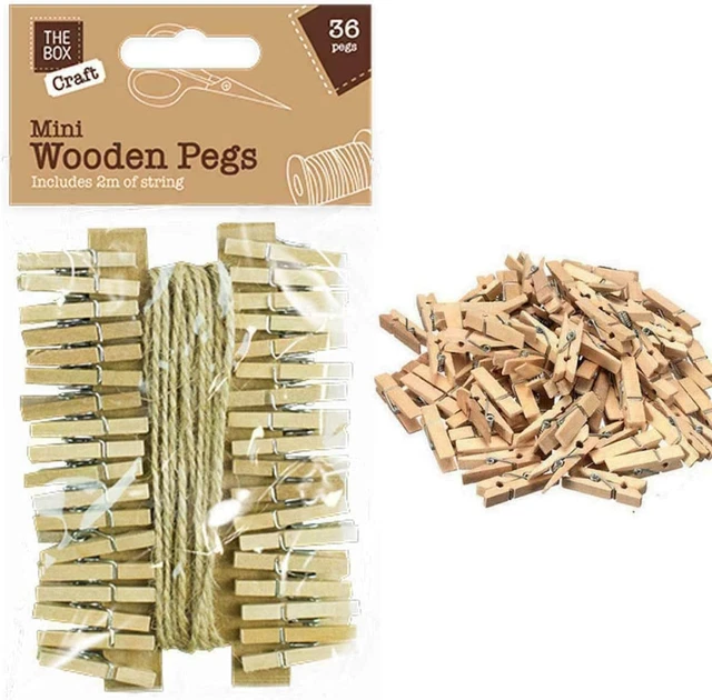 36 piezas Mini clavijas de madera decorativas naturales con cordel de yute de 2 m para sostener fotos propias