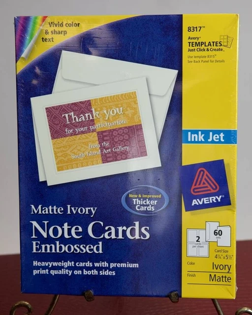 Avery 8317 Ink Jet Note Cards Ivory Embossed 4 1/4" x 5 1/2" 60 Cards/Envelopes