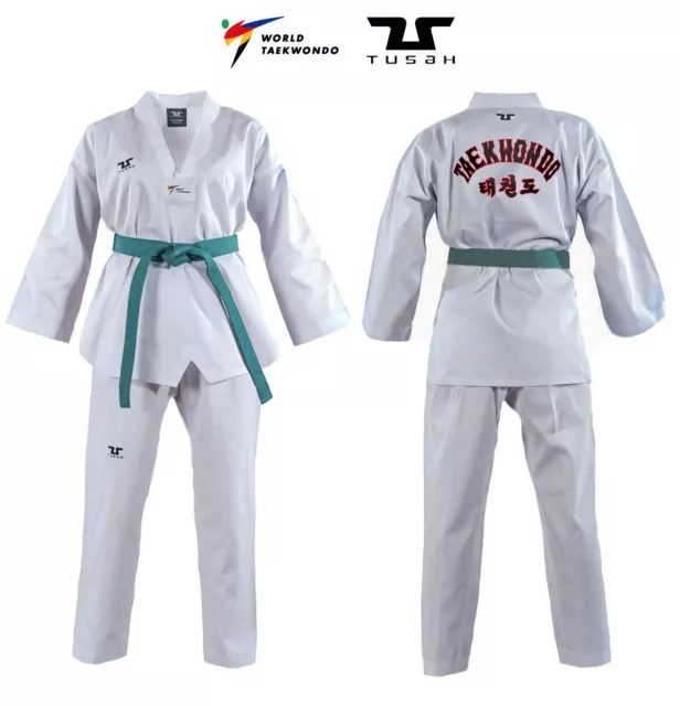 Dobok Basic TUSAH Uniform per Taekwondo con Ricamo su schiena OMOLOGATO WT