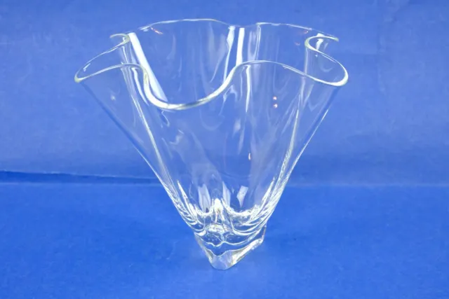 Steuben SIGNED Art Glass Crystal Handkerchief Ruffled Vase 5 1/2" H x 6 1/2" W