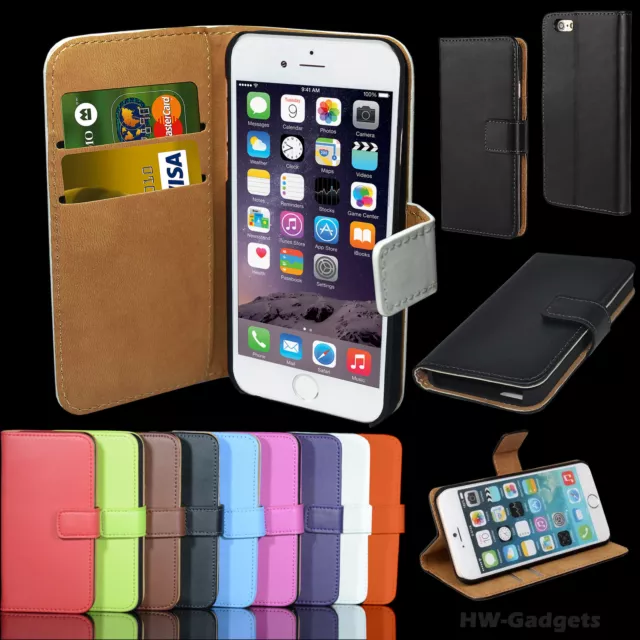 Genuine Real Leather Flip Wallet Ultra Slim Case Cover for iPhone 6 - 4.7"