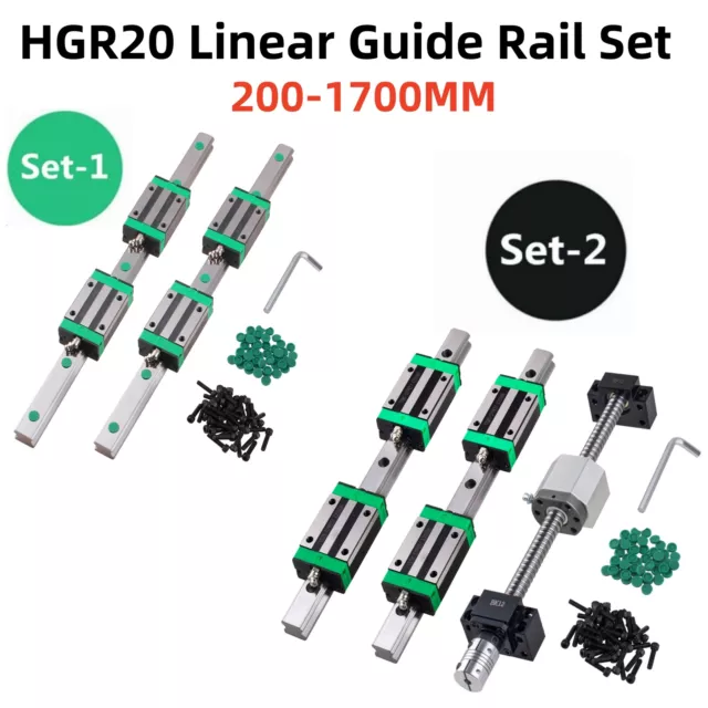 Linear Guide Rail HGR20 2PCS 200mm~1700mm&BallScrew SFU1605 BK/BF12 Set CNC