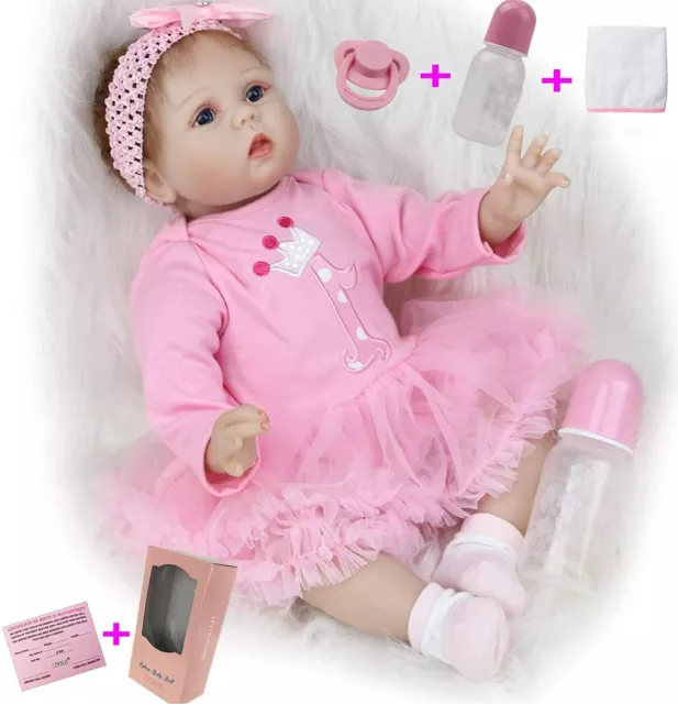 55CM Reborn Baby Puppen Lebensecht Vollsilikon Handgefer Jungen Toddler Geschenk