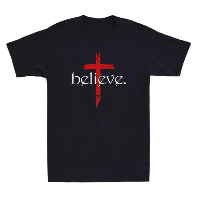 Believe In Cross Jesus Christ Christian Sayings Bible Faith God Vintage T-Shirt
