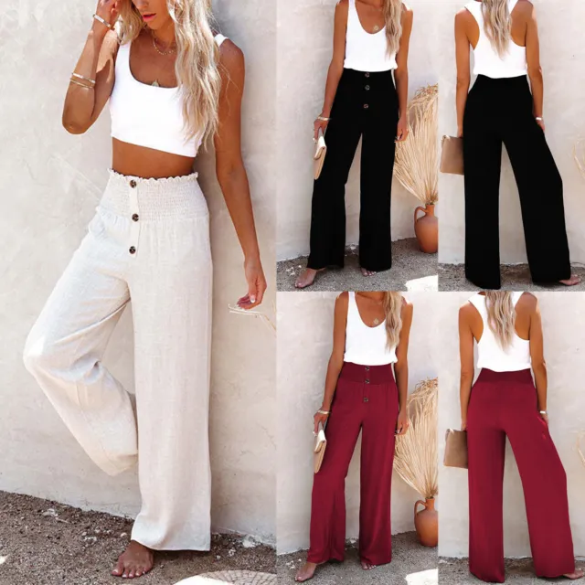 White Linen Pants For Women Tightness Trousers Pocket Casual Plus Size High
