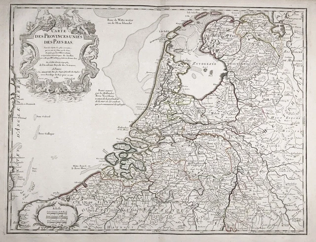 Holland Pays Bas Netherlands Niederlande map Karte carte Delisle gravure 1780