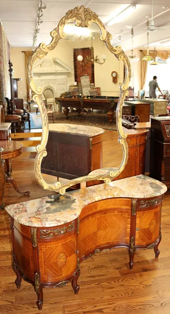Gorgeous French Louis XV Style Marble Top Vanity With Mirror Circa 1920