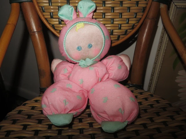 Fisher Price Slumber Babies Bunny Baby Doll 1989 Pink Plush lovey Snowsuit Bow
