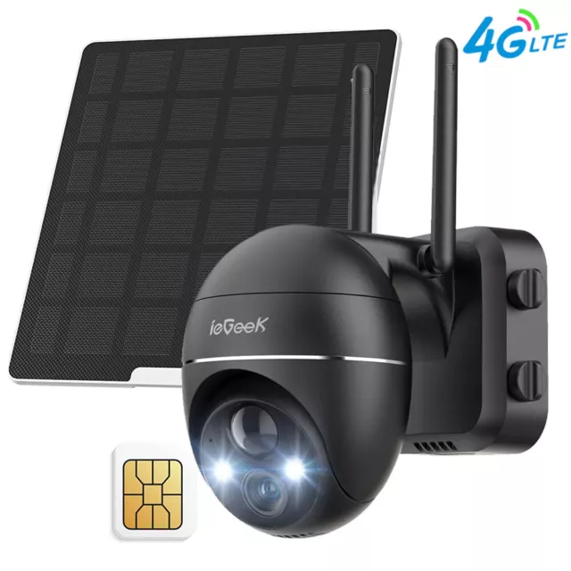 ieGeek 4G LTE Caméra de Surveillance Extérieure Sans Fil Solaire avec Carte SIM