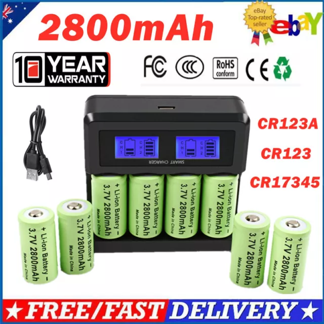 8x 2800mAh Batteries CR123A CR17345 li-ion Battery + USB Charger For Arlo Camera