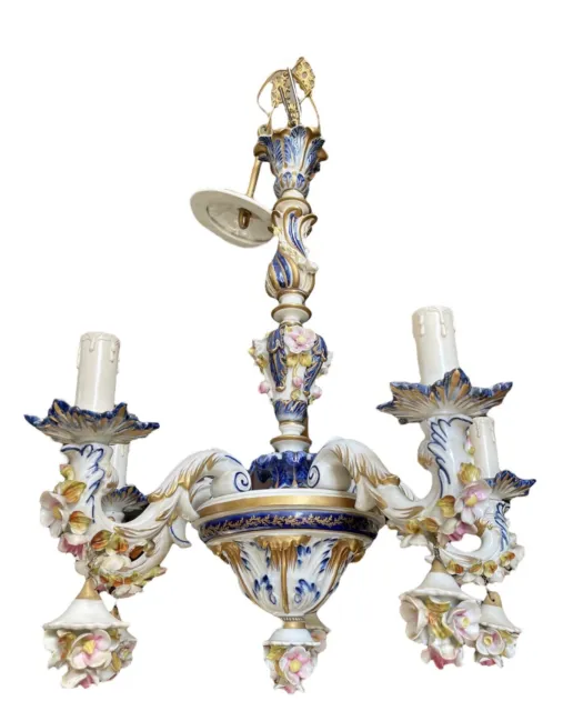 Chandelier Capodimonte 5 Lights Italy 1960 Masterpiece