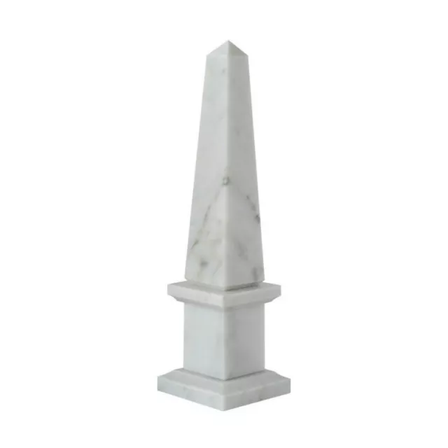 Obelisco Classico in Marmo Bianco di Carrara Scultura da Tavolo H 25CM