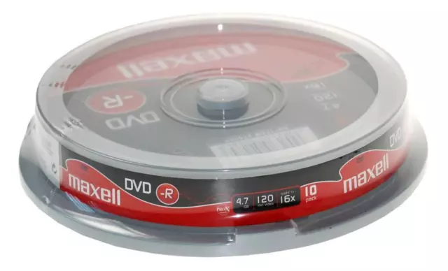 10 DVD -R Maxell vergini STOCK 4.7GB 120MIN 16X in CAKE 10 + 1cd verbatim 275593