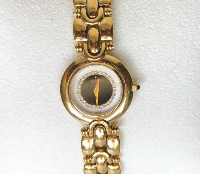 Ladies Diamond MOVADO MENUET MOP & Onyx Dial Swiss Quartz Watch 7"