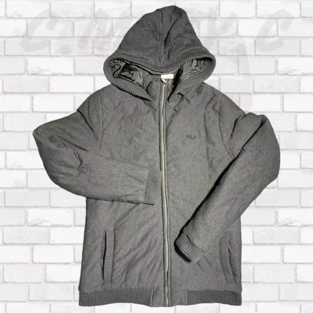 FILA MEN’S FULL Zip Warm Thick Coat Jacket Grey Long Sleeve 2XL Winter ...