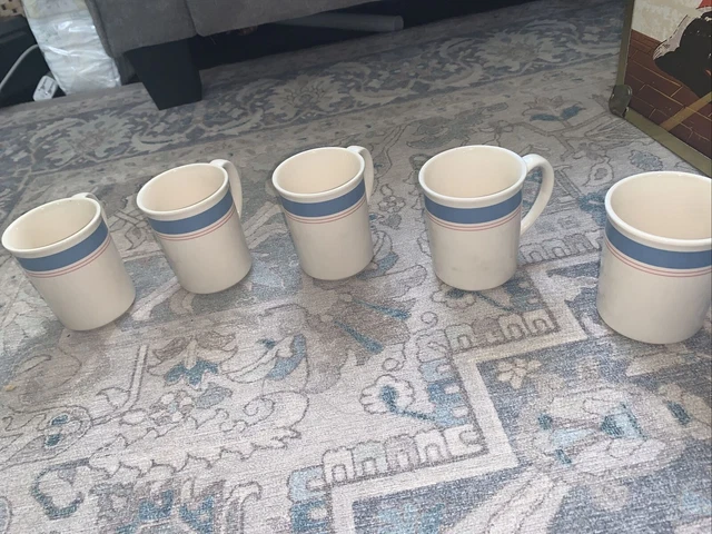Corning Ware Coffee Mug with Thick Blue Stripe and 2 pink stripes 47 A9 5 mugs