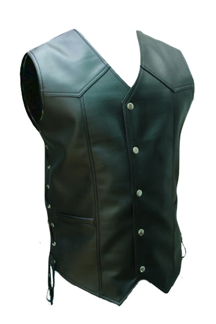 Uomo Stile Biker Gilet Vero Nero pelle di Mucca Moto Gilet