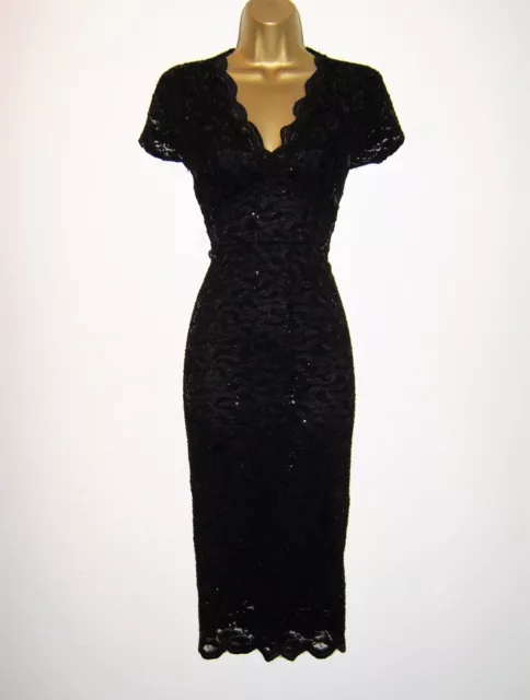 Quiz Beautiful Black Lace Sequin Design Evening Party Dress Size 16