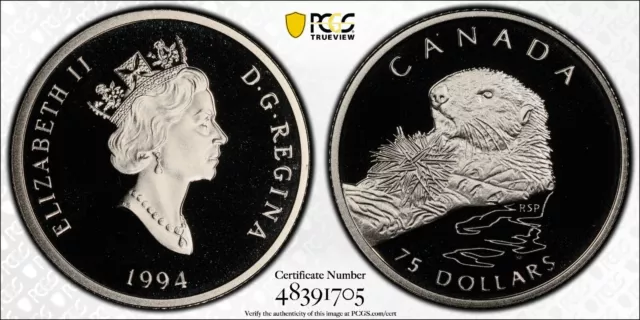 1994 $75 1/4 Oz Platinum Canada Sea Otter Wild Life PCGS PR70 DCAM Top Pop