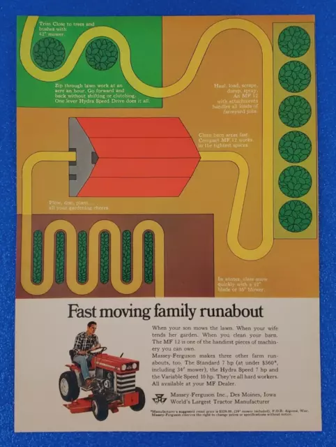 1969 Massey Ferguson Mf12 Garden Tractor / Lawn Mover Original Mf Color Print Ad