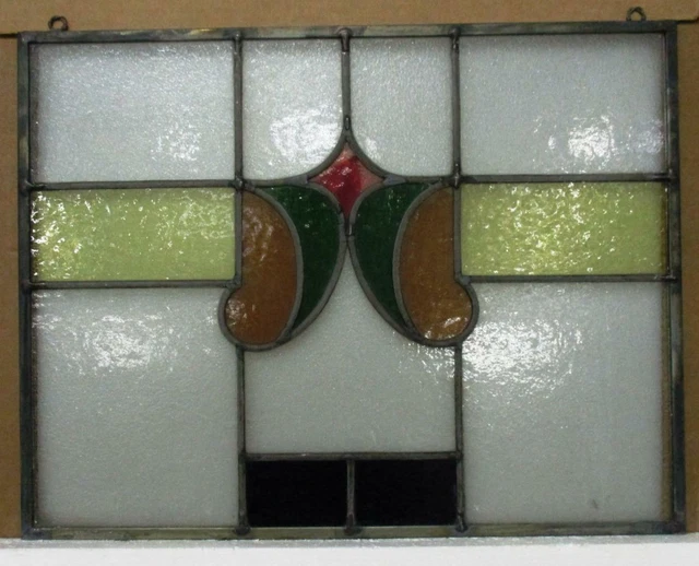 OLD ENGLISH LEADED STAINED GLASS WINDOW Unframed w Hooks Abstract 20" x 15.5"