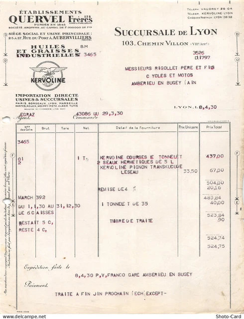 Facture Commerciale Paris 1930 - Coutellerie PRONTEAU, Rasoir Gillette, Ciseaux