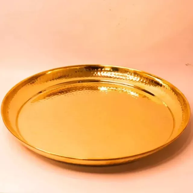 13" Handmade Handcrafted Hammered Pure Brass Serving Tray, Food Serving Thali 2