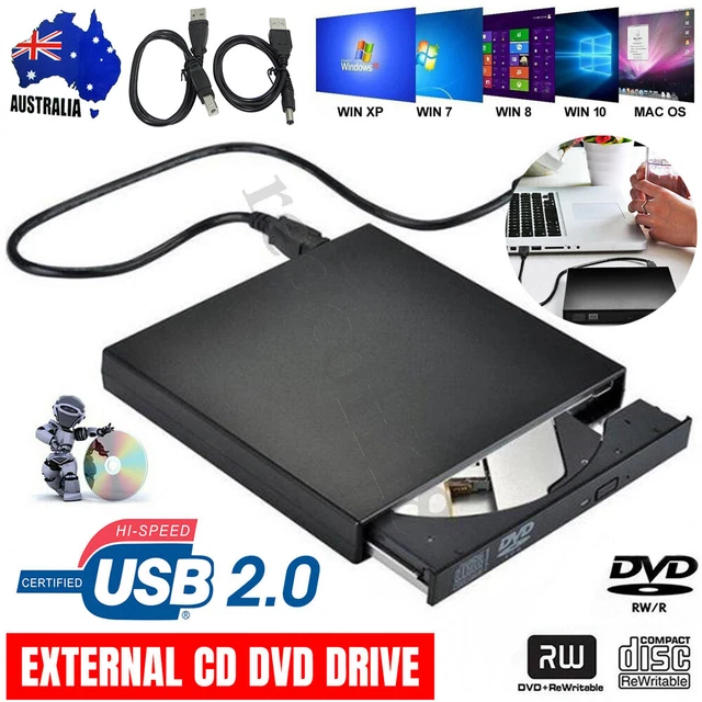 USB External CD RW DVD ROM Writer Burner Player Drive PC Laptop for Mac Windows