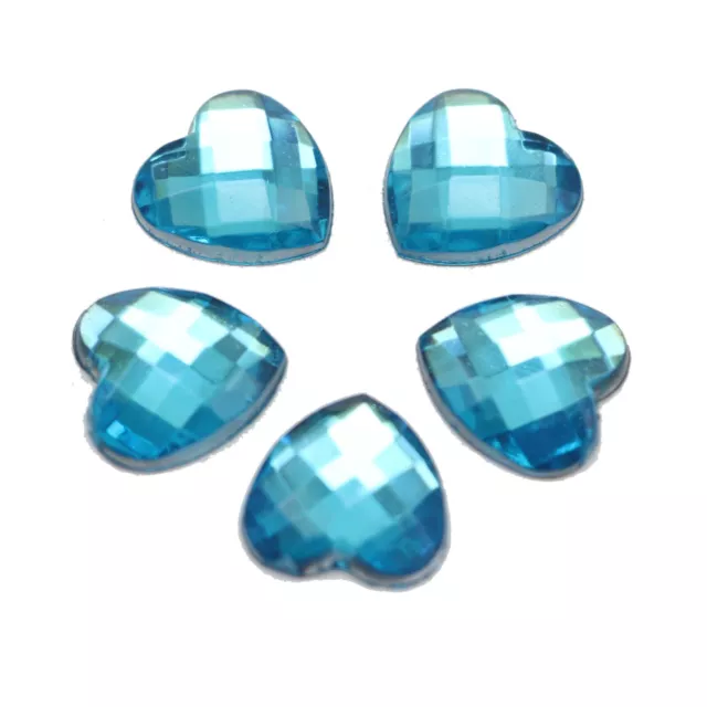 100 Aqua Blue Acrylic Faceted Heart Flatback Rhinestone Gems 12X12mm No Hole